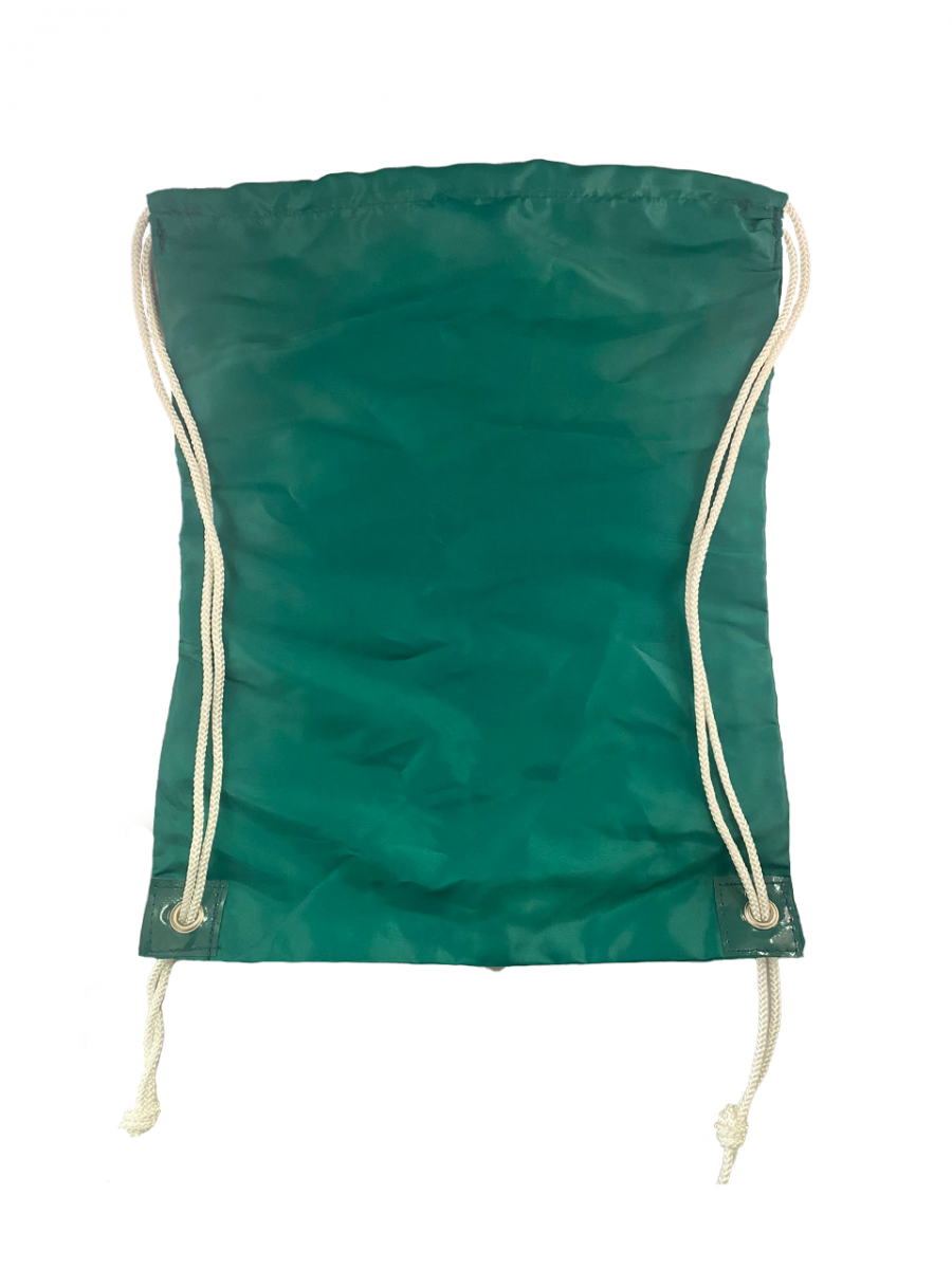 MOCHILA PLANA EN POLIESTER LFSDT DE 44H X 33A CM EN COLOR VERDE. CON CUERDA BLANCA DE 4,